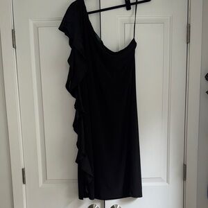 Ralph Lauren Black One-Shoulder Dress with Ruffle Detail